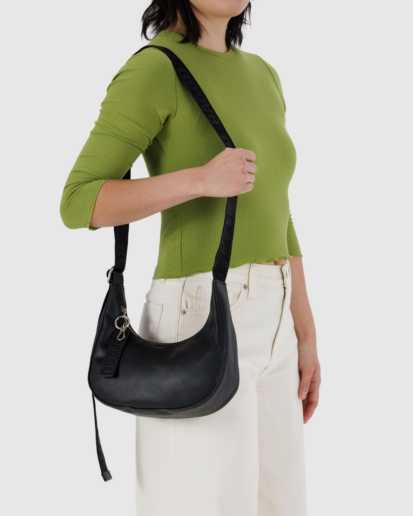 Small Recycled Leather Crescent Bag R0